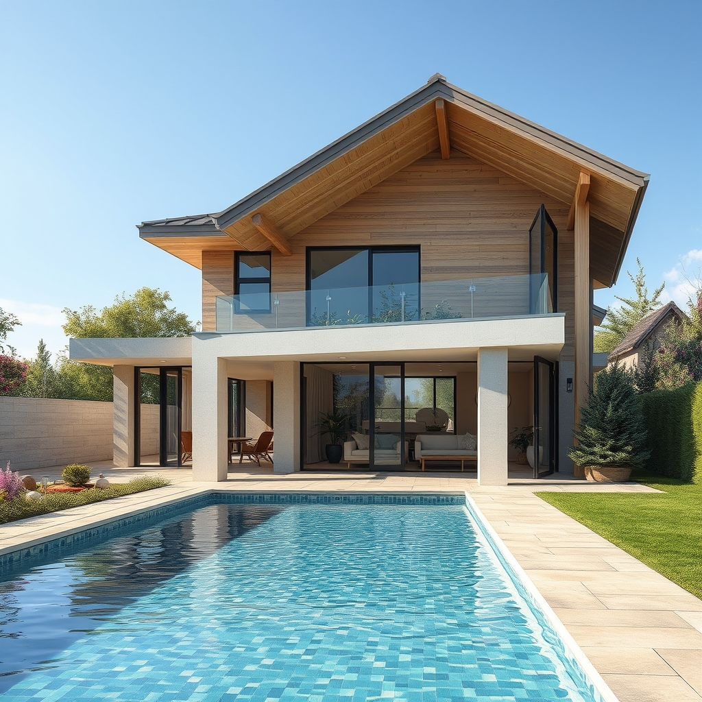Svěží domov s bazénem: Přírodní harmonie a vkusné designy